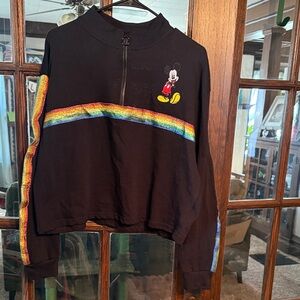 Disney‎ Mickey Mouse Rainbow Glitter Stripe Black Quarter Zip Pullover XL 15-17